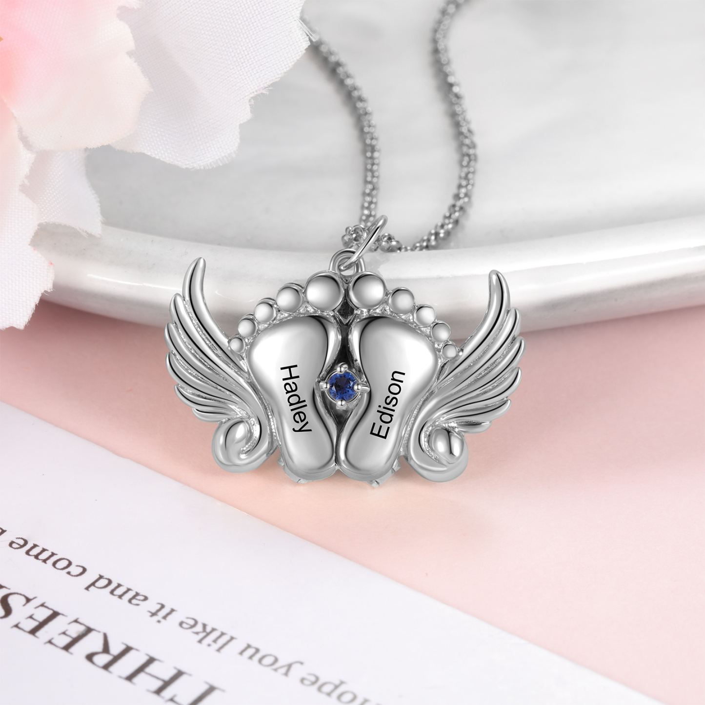 Personalised Baby Feet Photo Locket Necklace with Birthstone Custom Names Necklace-Jessemade AU