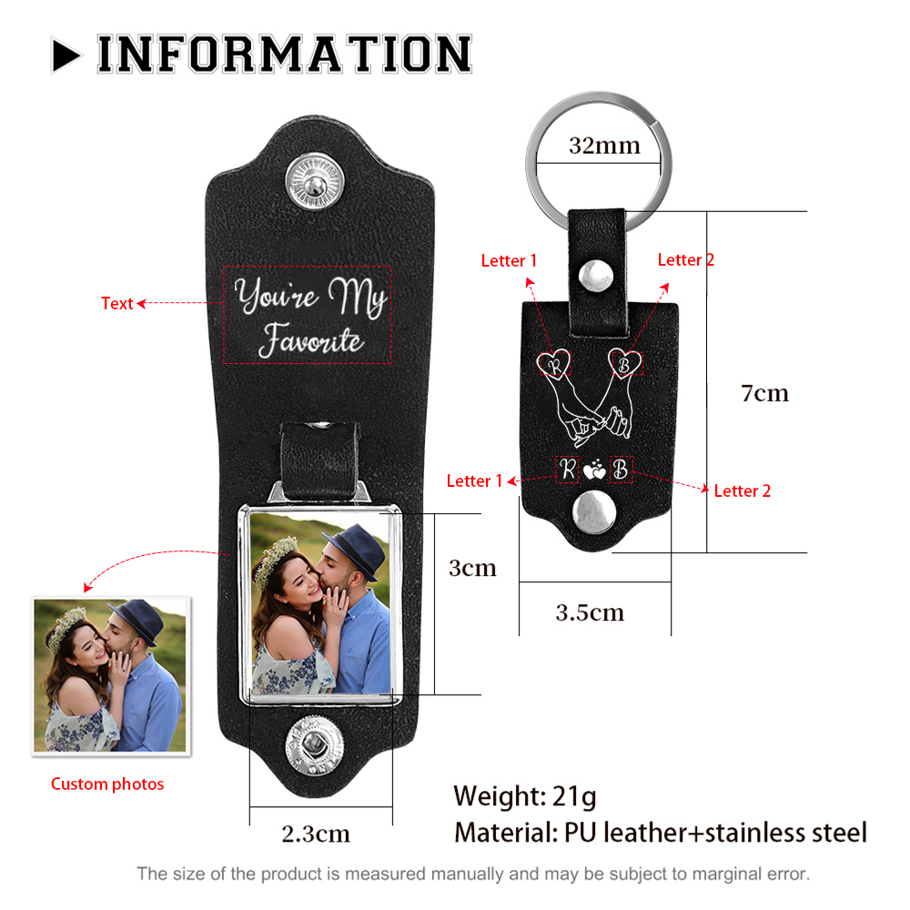 Pinky Swear Personalised Photo Keychain Customised Text & 2 Letters Leather Keyring Gifts for Valentine's Day Couples/Friends-Jessemade AU