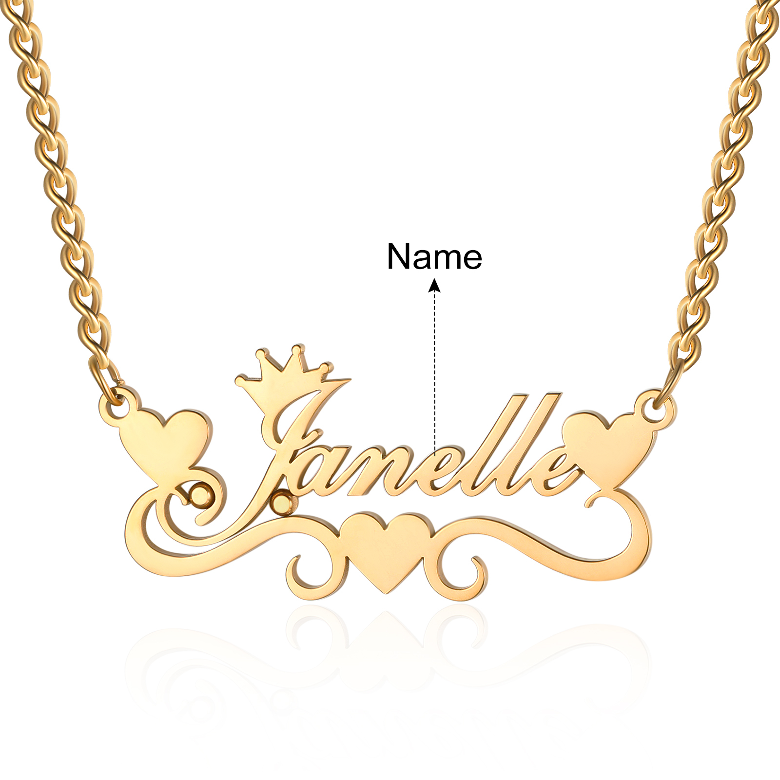 Crown Name Necklace Personalised One Name 925 Sterling Silver Hearts Necklace-Jessemade AU