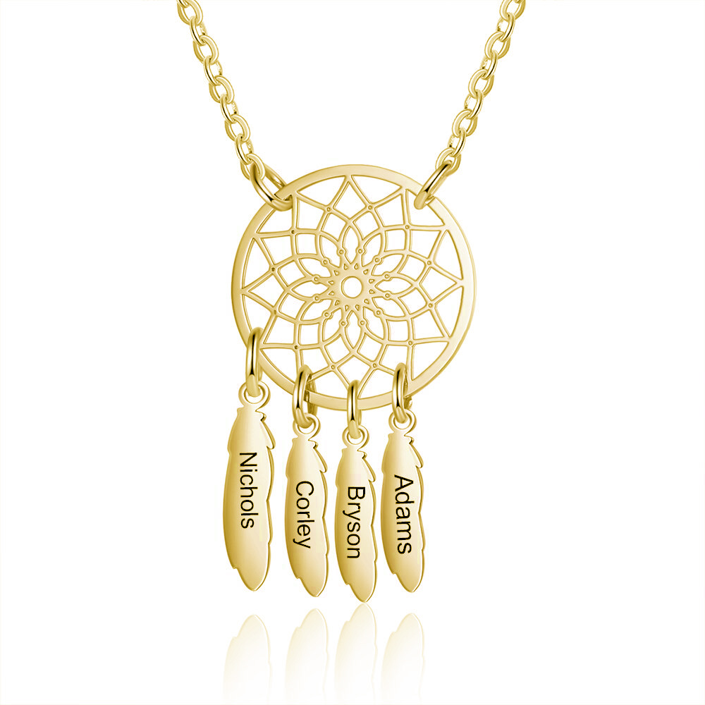 Personalised Dream Catcher Necklace Engraved 4 Names Gift For Women-Jessemade AU