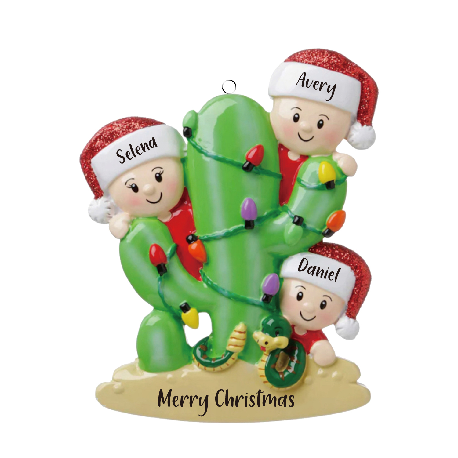 3 Names - Personalised Cactus Ornament Customised Name & Text Christmas Tree Wooden Decor Gift for Family and Friends-Jessemade AU