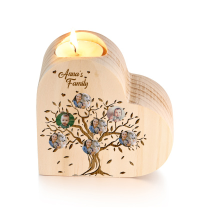 Family Photo Wooden Heart Candle Holder Custom 7 Photos Family Tree Candlesticks-Jessemade AU