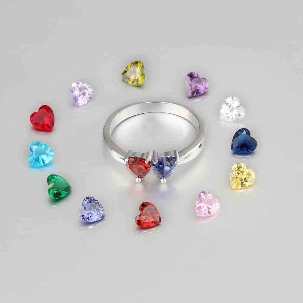 S925 Silver Ring Personalised 2 Birthstones Mothers Ring With Names Gifts For Her-Jessemade AU