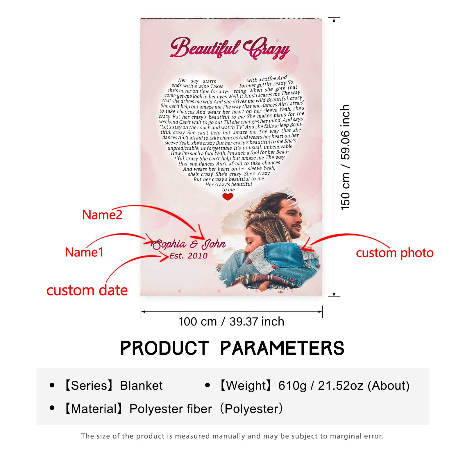 Beautiful Crazy Personalised Couple Blanket Custom Photo Romantic Gift For Her-Jessemade AU