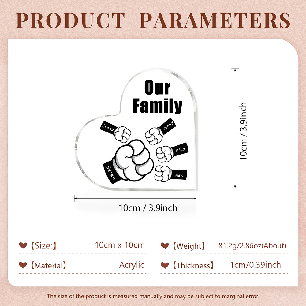 Personalised Acrylic Heart Keepsake Custom 5 Names & 1 Text Fist Bump Ornaments Gifts for Dad/Grandpa-Jessemade AU