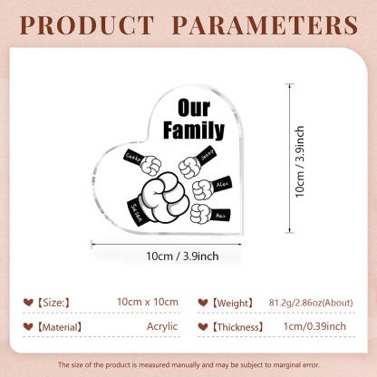 Personalised Acrylic Heart Keepsake Custom 5 Names & 1 Text Fist Bump Ornaments Gifts for Dad/Grandpa-Jessemade AU