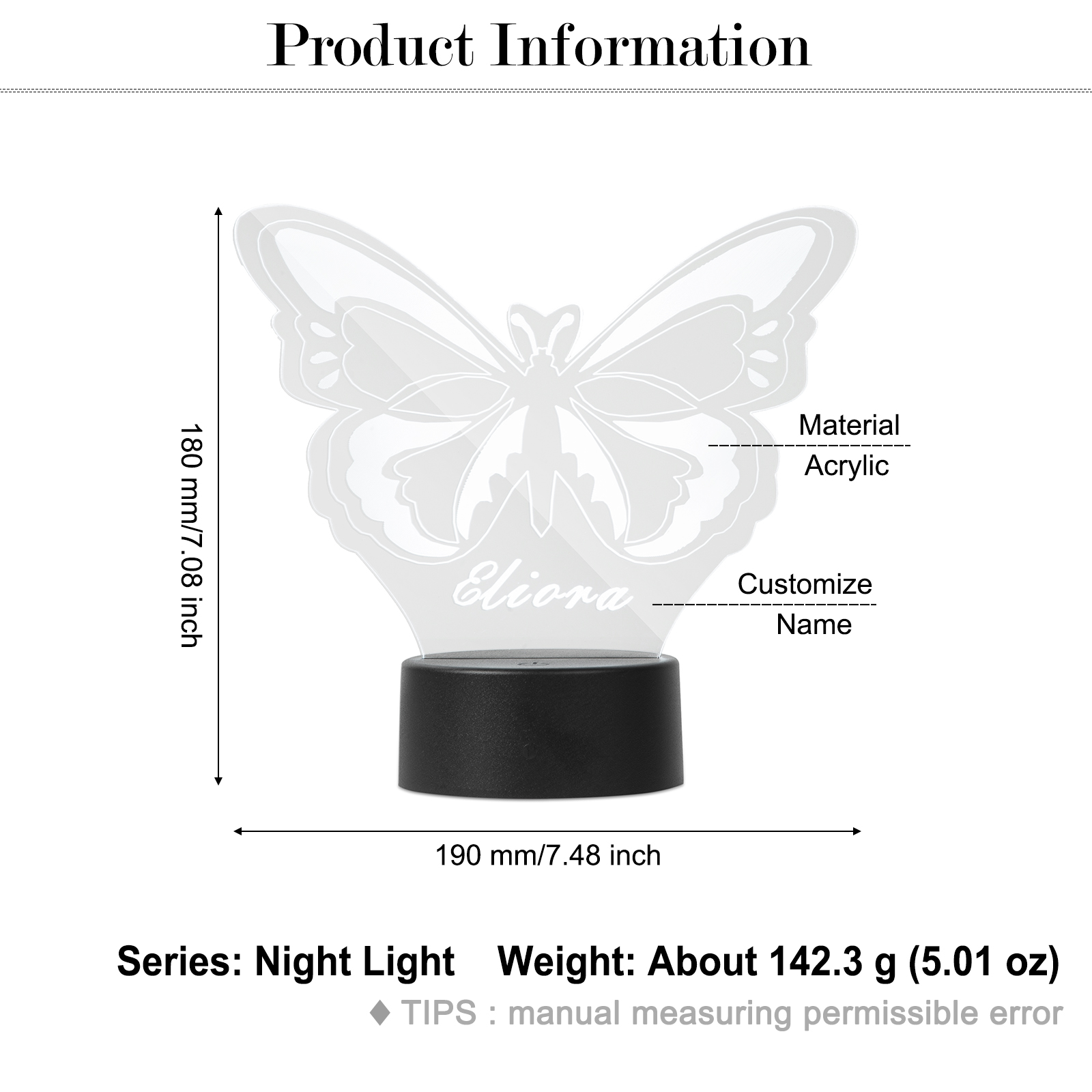 Personalised Butterfly Name Night Light Engraved Lamp-Jessemade AU