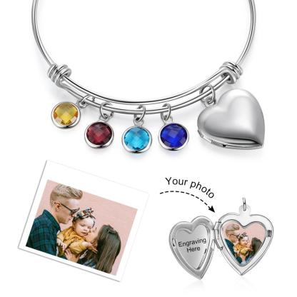 Personalised Heart Photo Locket Bracelet With Birthstones Custom Photo Bracelet Gifts For Mother-Jessemade AU
