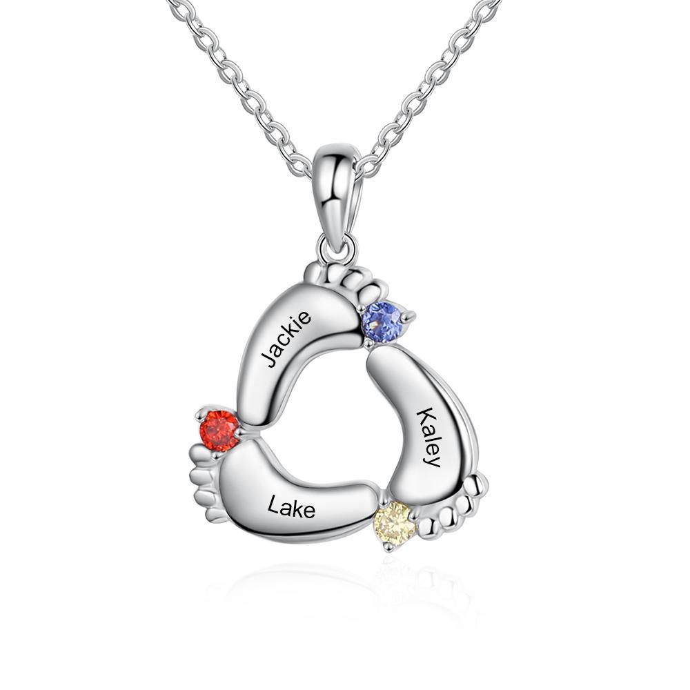 Baby Feet Necklace Custom 3 Birthstones Family Gifts Set for Mum