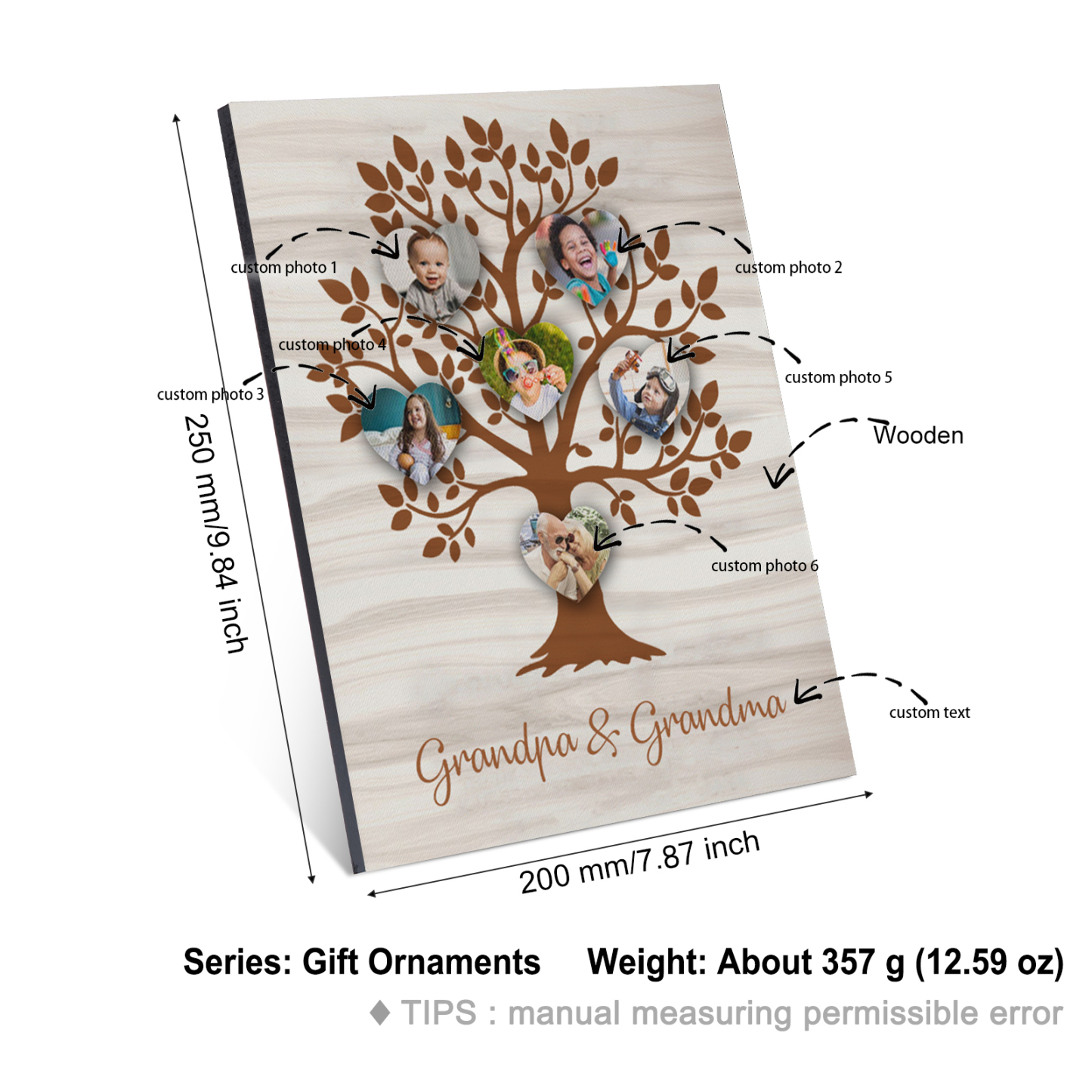 Personalised Photo Family Tree Wood Signs Engrave 6 Photos Frame-Jessemade AU