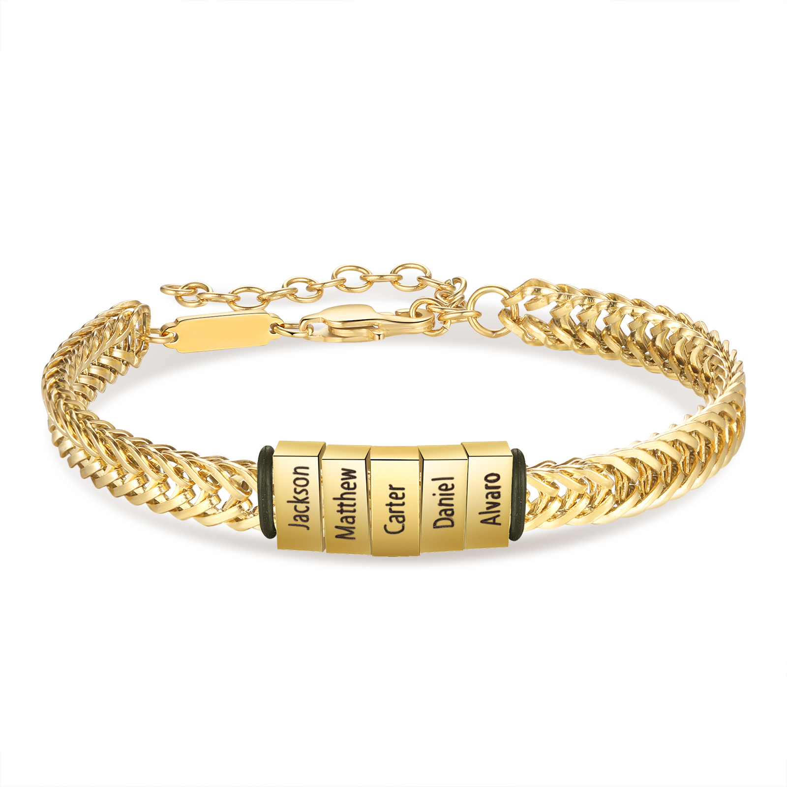 Personalised Men's Beaded Bracelet Custom 6 Names Adjustable Bracelets Stainless Steel Gifts for Him-Jessemade AU