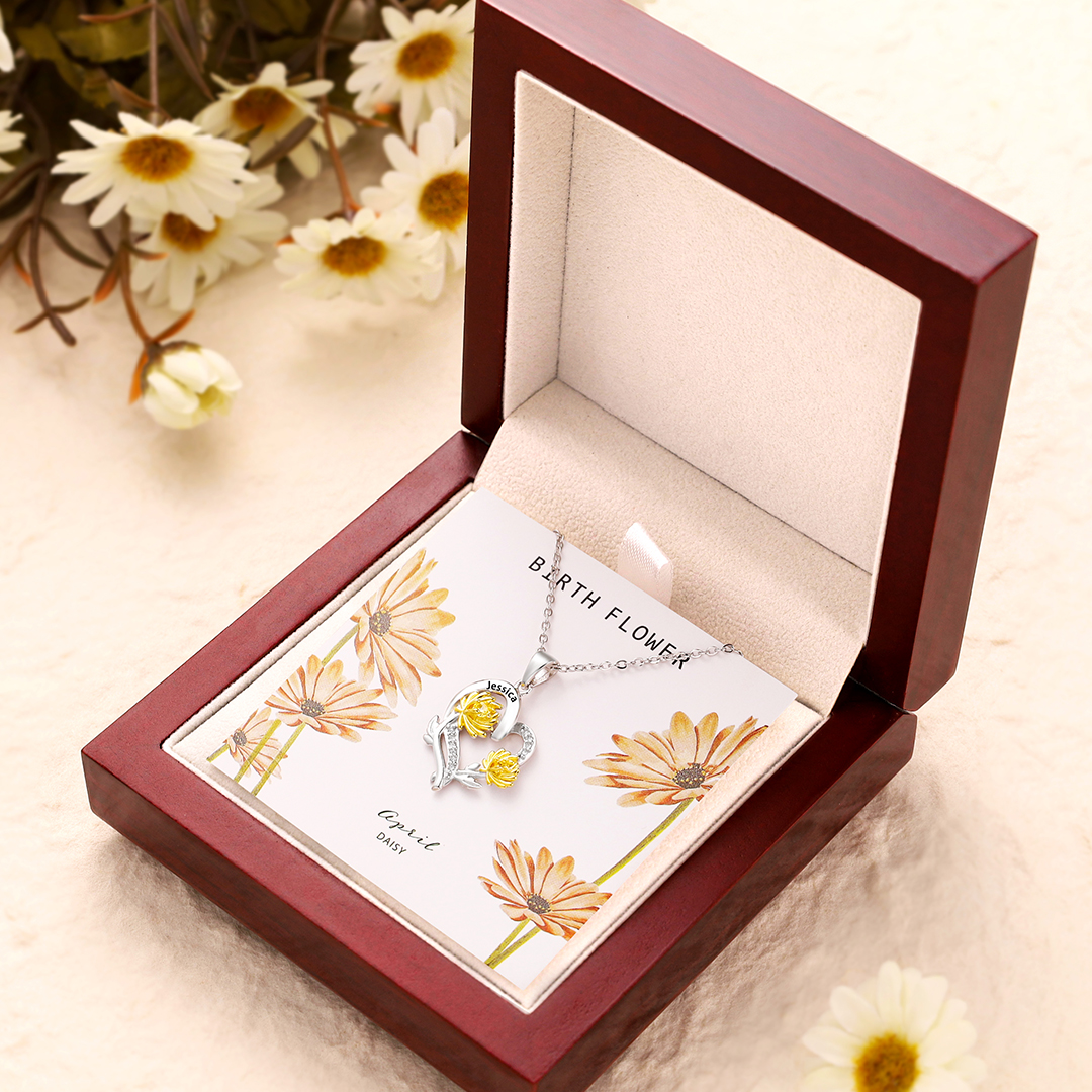 Personalised April Birthflower Necklace With Birthstones Custom 1 Name Necklace For Her-Jessemade AU