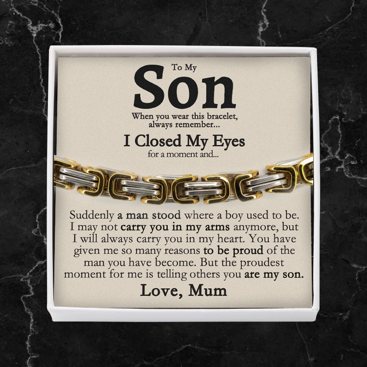 To My Son I'll always carry you in my heart Cuban Link Bracelet Stainless Steel Bracelet Warm Gift-Jessemade AU