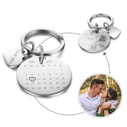 Photo Keychain Personalised with Calendar and Engraved Heart Charm Gifts For Her-Jessemade AU