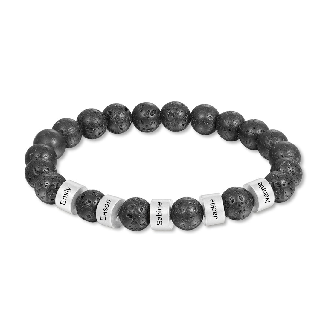 Black Lava Rock Beaded Bracelet Men's Bracelet Custom 5 names Gift for him-Jessemade AU