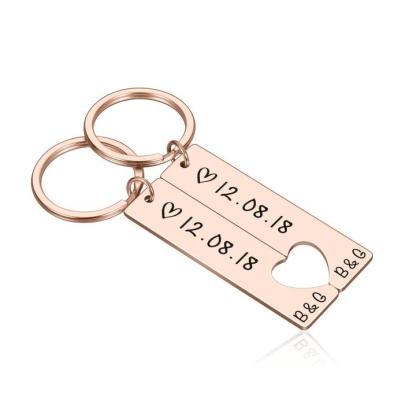 To My Man/My Love Heart Keychain Set Personalised Date Initial Keyring Matching Couple Gifts-Jessemade AU