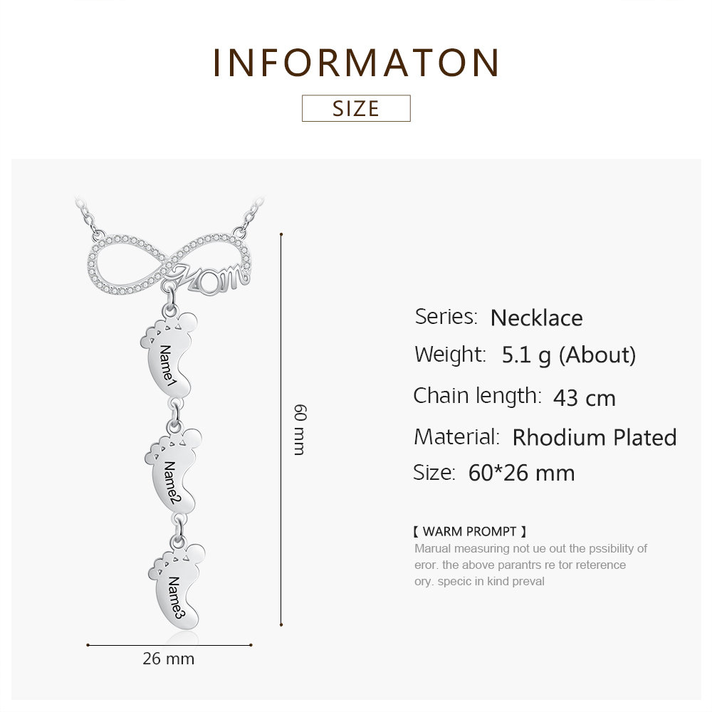 Mother's Day Gifts Personalised Infinity Baby Feet Mother Necklace Engraved 3 Names Necklace Gifts For Mom-Jessemade AU