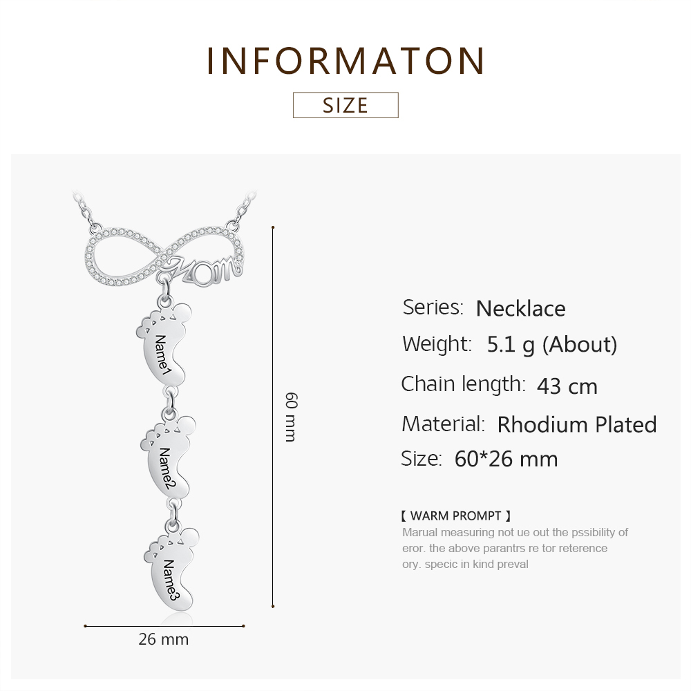Mother's Day Gifts Personalised Infinity Baby Feet Mother Necklace Engraved 3 Names Necklace Gifts For Mom-Jessemade AU