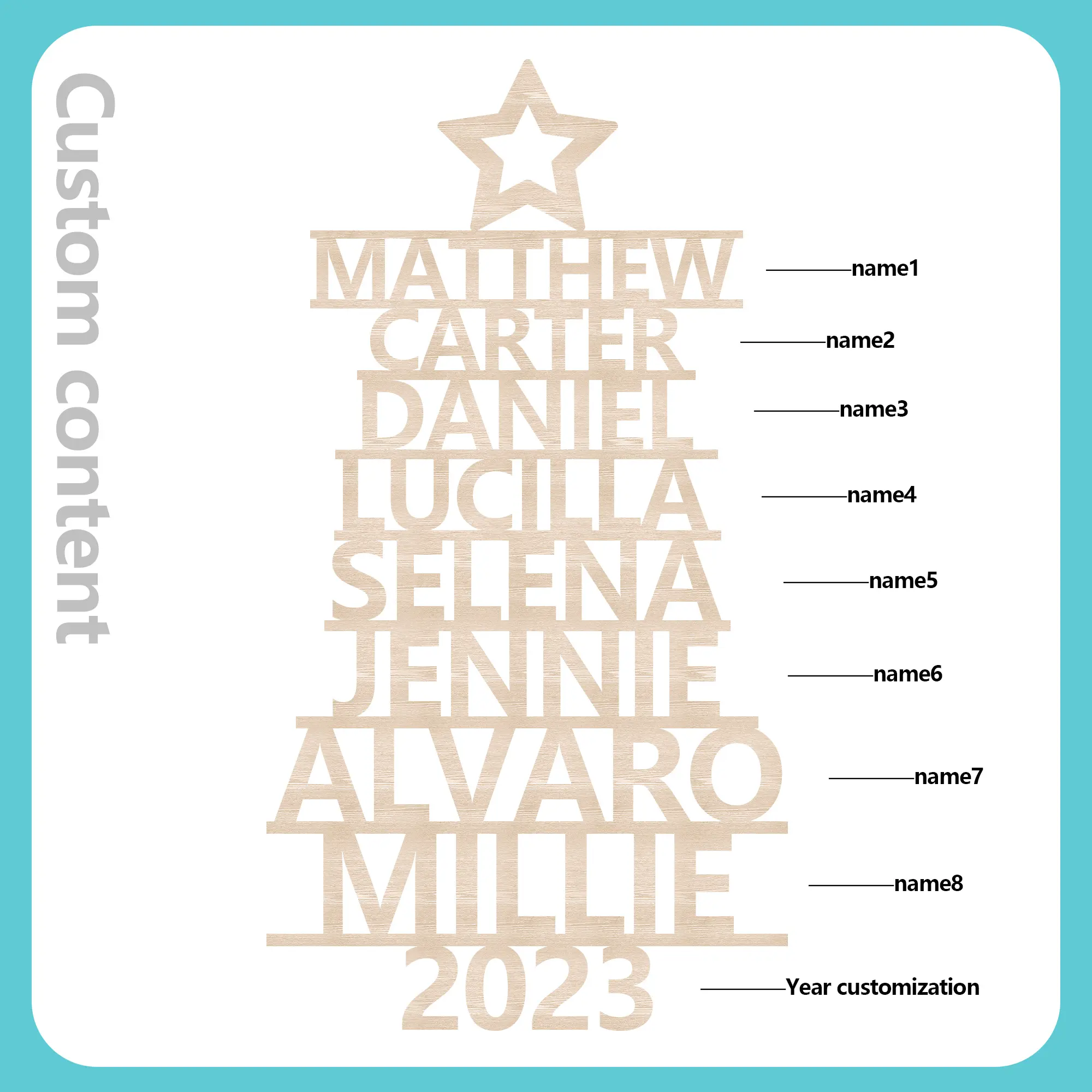 8 Names - Personalised Christmas Tree Ornaments Customised Name Xmas Wooden Decor Gifts for Family Friends-Jessemade AU