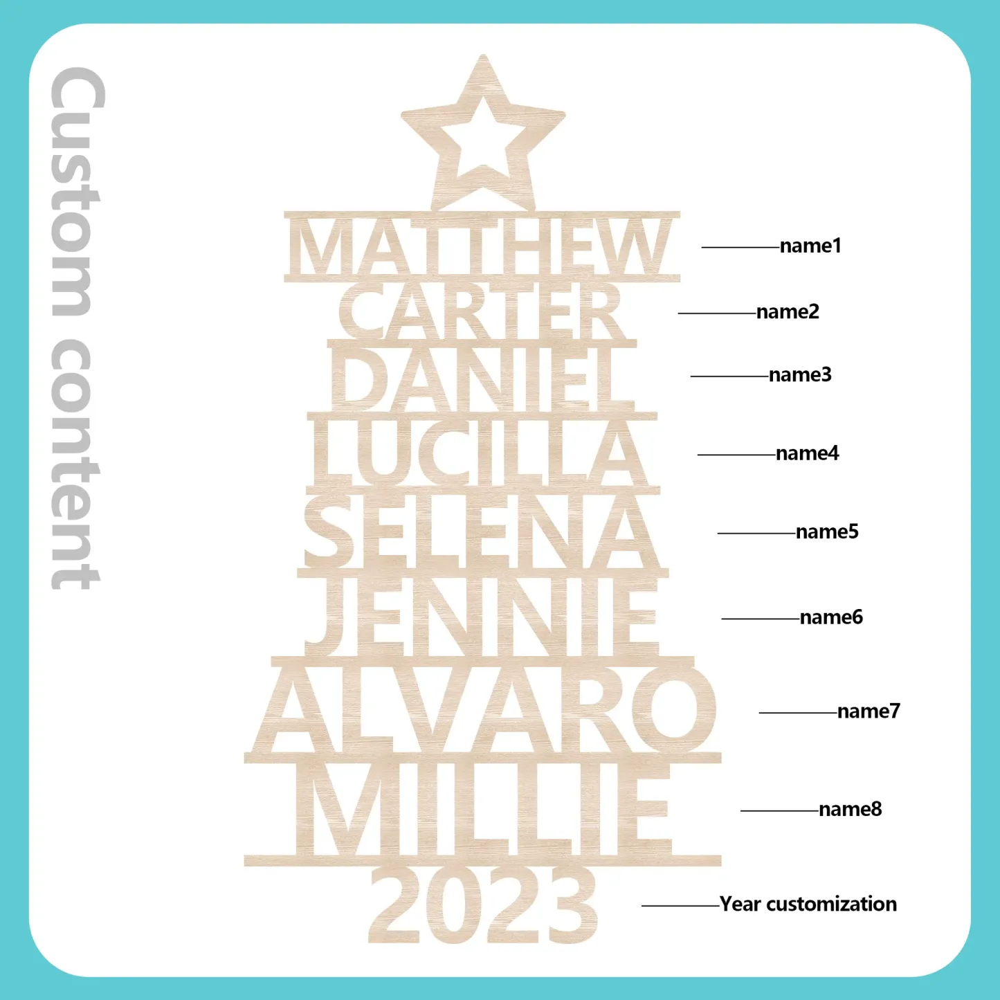 8 Names - Personalised Christmas Tree Ornaments Customised Name Xmas Wooden Decor Gifts for Family Friends-Jessemade AU