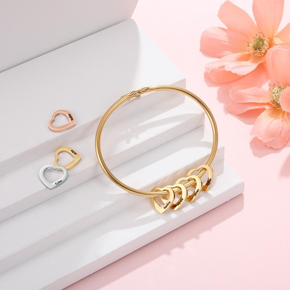 Love Bracelet Bangle Bracelet with 4 Heart Shape Pendant Engraved 4 Names Gift For Mom-Jessemade AU