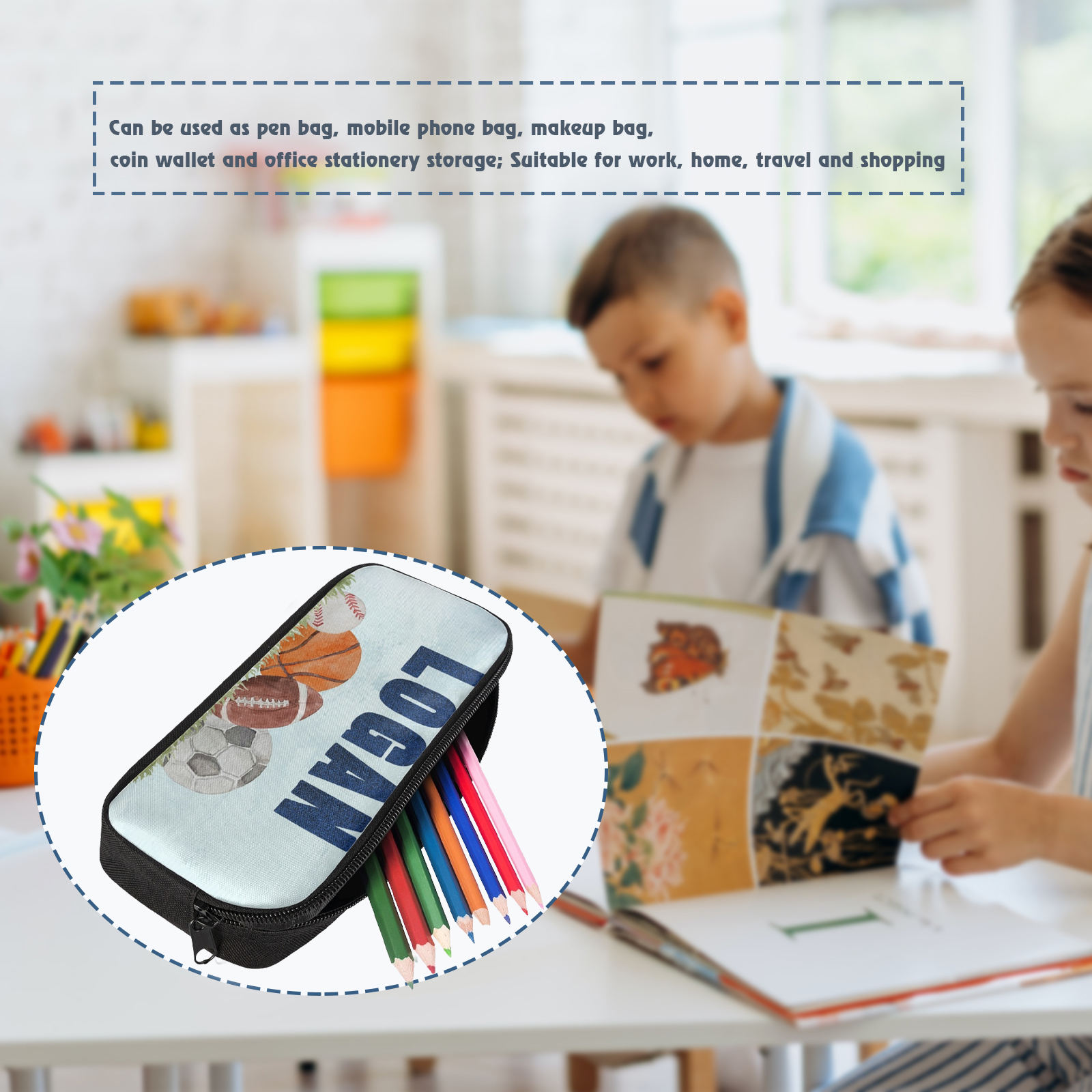 Personalised  Name Pencil Case Balls Pattern Pen Bag Zipper Back to School Gifts for Student-Jessemade AU