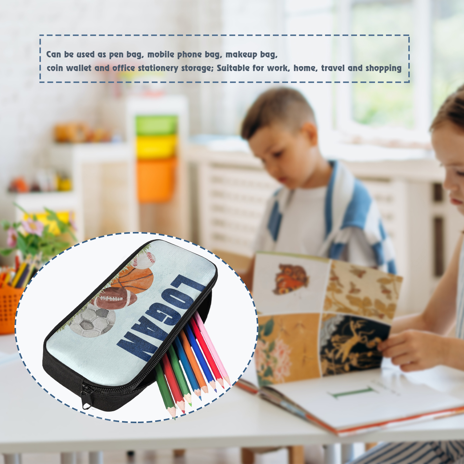 Personalised  Name Pencil Case Balls Pattern Pen Bag Zipper Back to School Gifts for Student-Jessemade AU