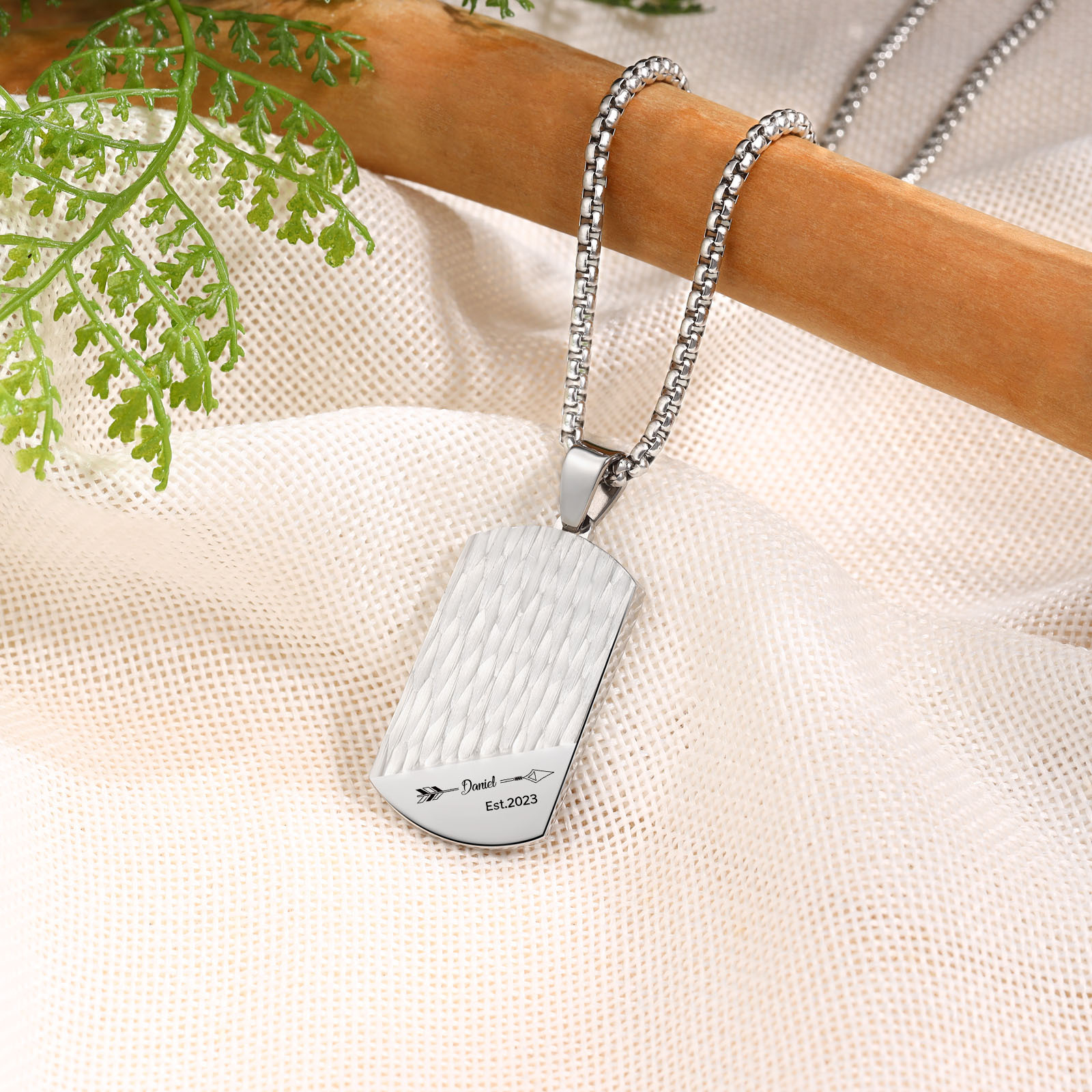 Personalised Men's Necklace Engraved Name & Date & Text Dog Tag Necklace Stainless Steel Gift for Him-Jessemade AU