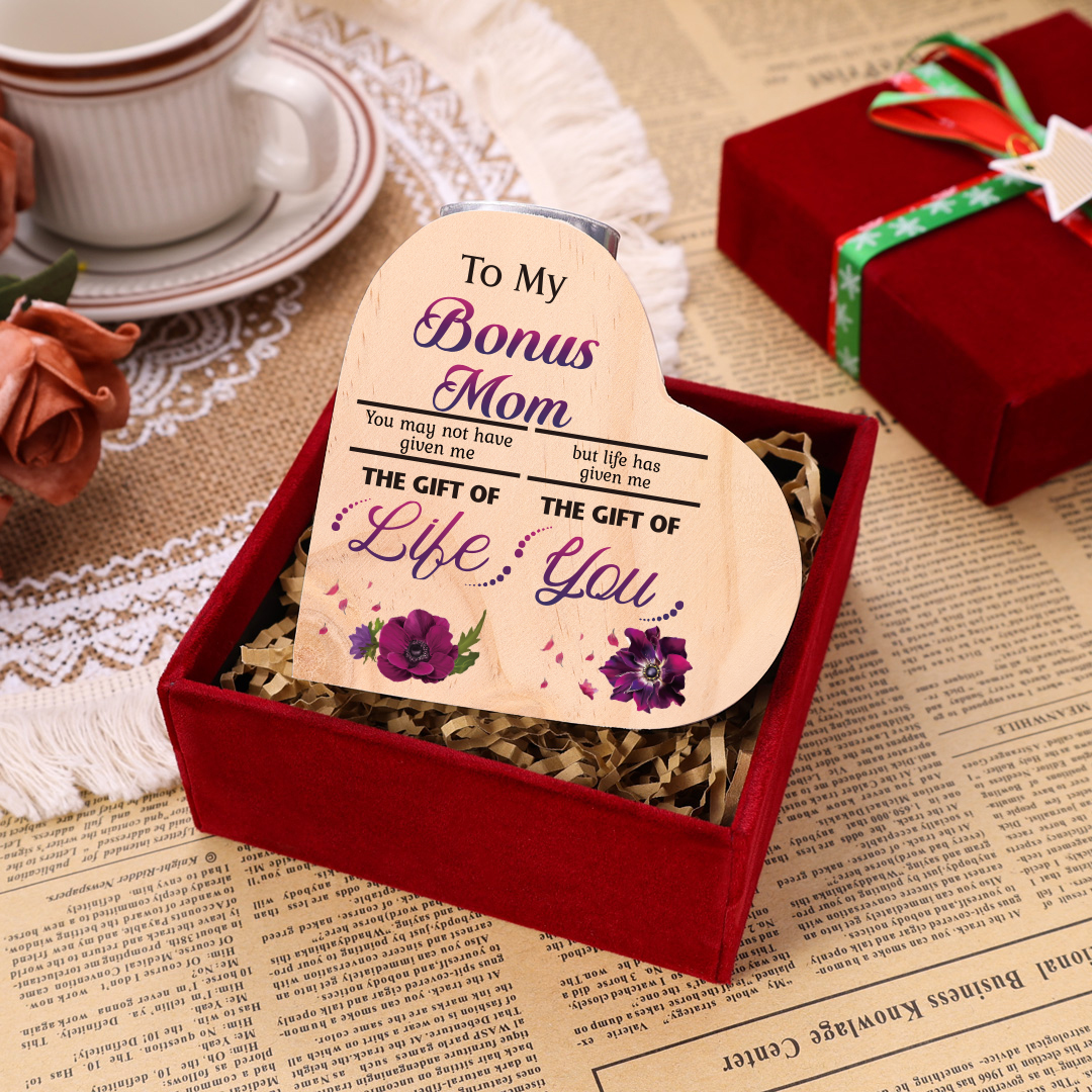 To My Bonus Mom Violet Flower Heart Candle Holder "Life Has Given Me The Gift of You" Wooden Candlestick-Jessemade AU