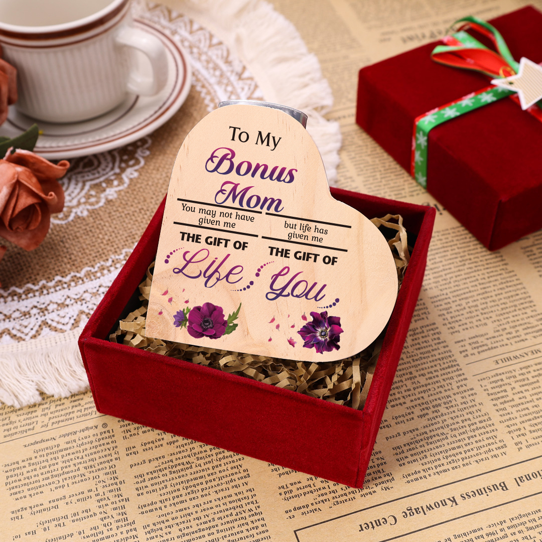 To My Bonus Mom Violet Flower Heart Candle Holder "Life Has Given Me The Gift of You" Wooden Candlestick-Jessemade AU