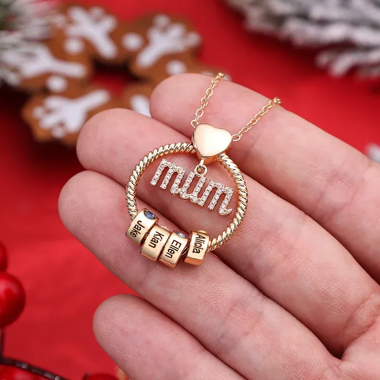 1 Name - Personalised Mum Circle Pendant Necklace Custom Name & Birthstone Necklace Gifts For Mum