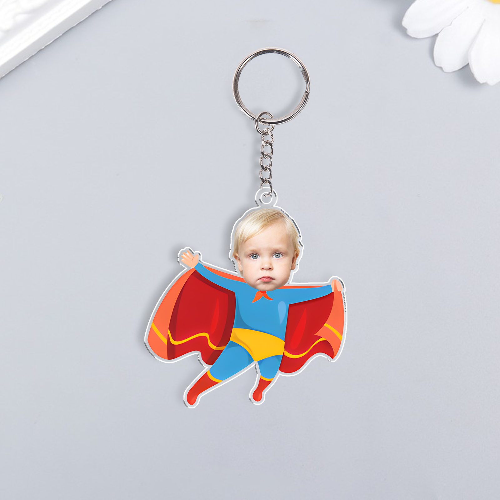 Personalised Superman Acrylic Keychain Custom Photo Funny Hanging Ornament Back to School Gift for Daughter/Son-Jessemade AU