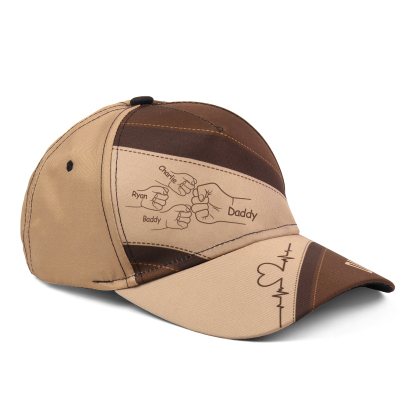 Personalised Fist Bump Classical Baseball Cap Custom 4 Names & 1 Text Snapback Adjustable Gift for Dad/Grandpa/Husband-Jessemade AU