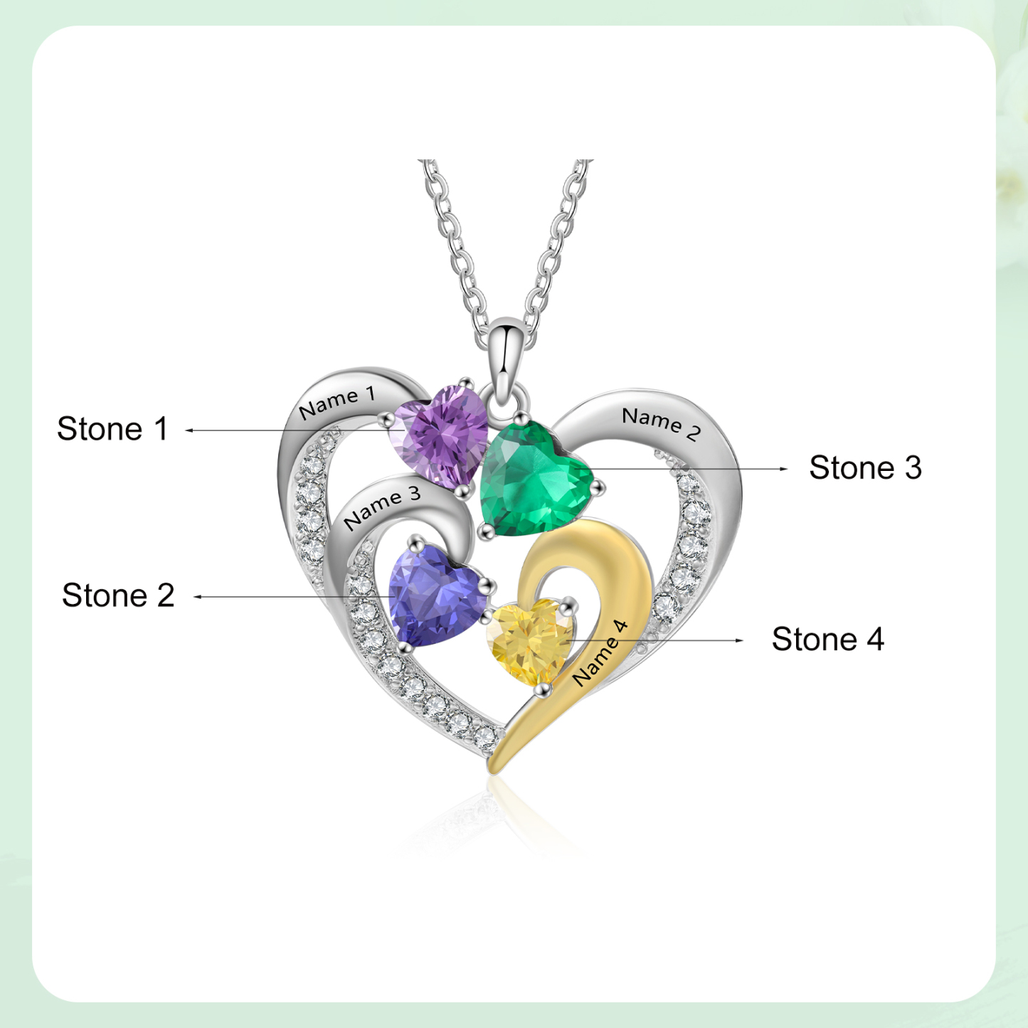 Personalised Intertwined Heart Pendant Necklace Custom 4 Birthstones & 4 Names Necklace Gifts for Her-Jessemade AU