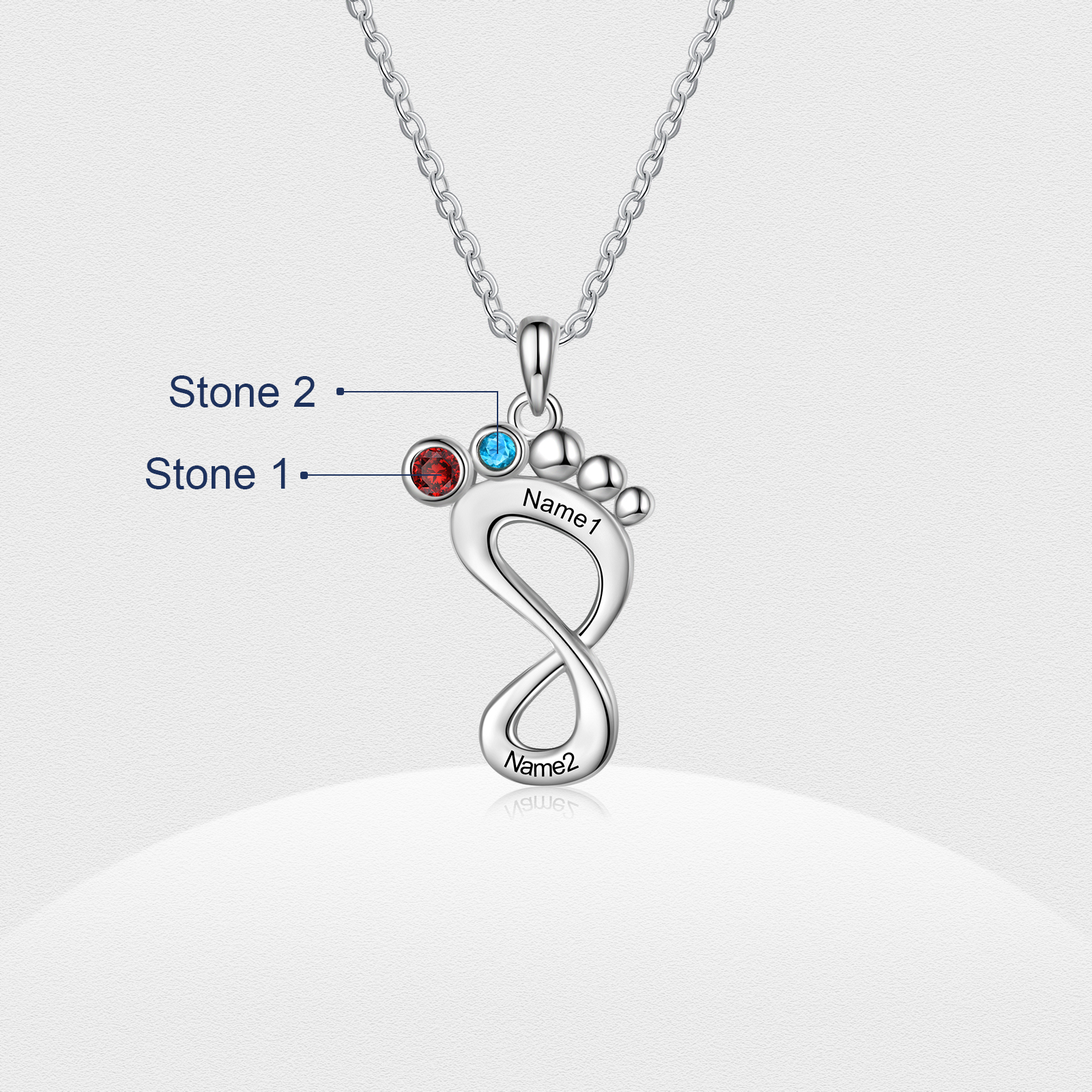 Personalised Baby Foot Necklace With 2 Birthstones Engraved Family Names Gift For Mother-Jessemade AU