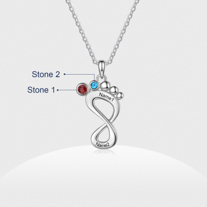 Personalised Baby Foot Necklace With 2 Birthstones Engraved Family Names Gift For Mother-Jessemade AU