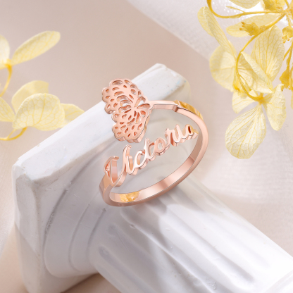 Personalised September Birth Flower Ring With Name Gifts For Her-Jessemade AU