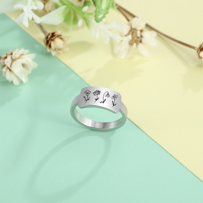 Personalised Birth Flower Ring Custom 2 Month Flowers Bar Ring Gift for Her-Jessemade AU