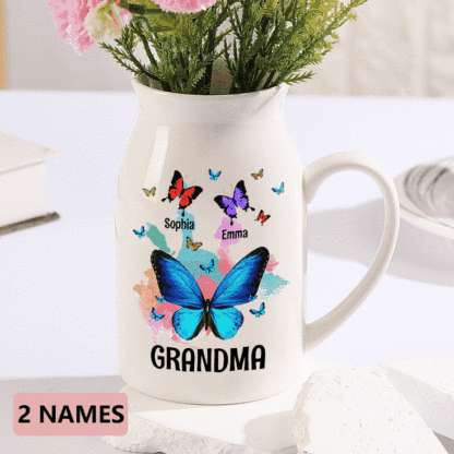 Personalised Ceramic Flower Vase Custom 2–8 Names & 1 Text Colourful Butterfly Vase Gift for Mother/Grandma-Jessemade AU