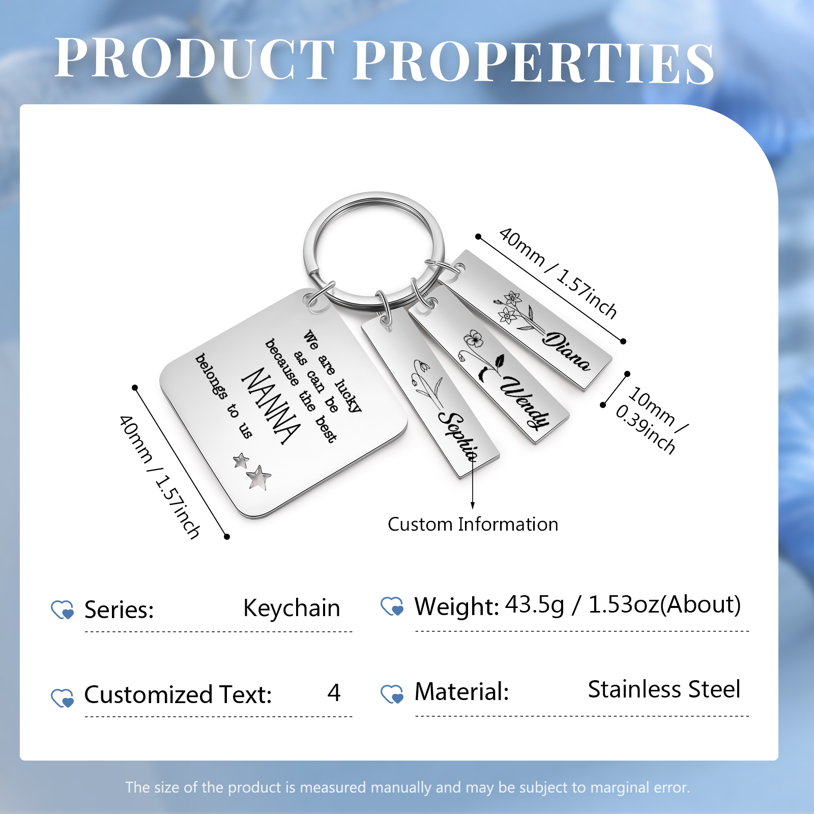 Personalised 3 Names & 3 Birth Flowers Keychain Custom Text Family Keychain Gifts for Mother/Grandma-Jessemade AU