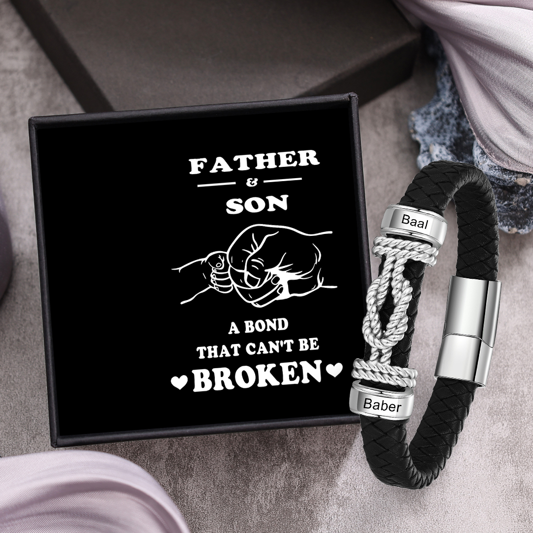 Custom Knot Leather Bracelet Personalised 2 Names Beaded Wrap Bracelet Gift for Him/Her-Jessemade AU