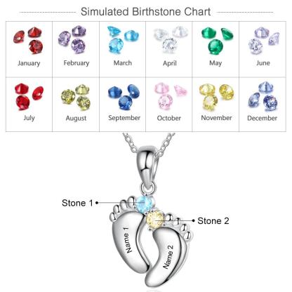 2 Names - To My Mummy Baby Feet Necklace Customised with Names & Birthstones Necklace Mother's Day Gifts-Jessemade AU