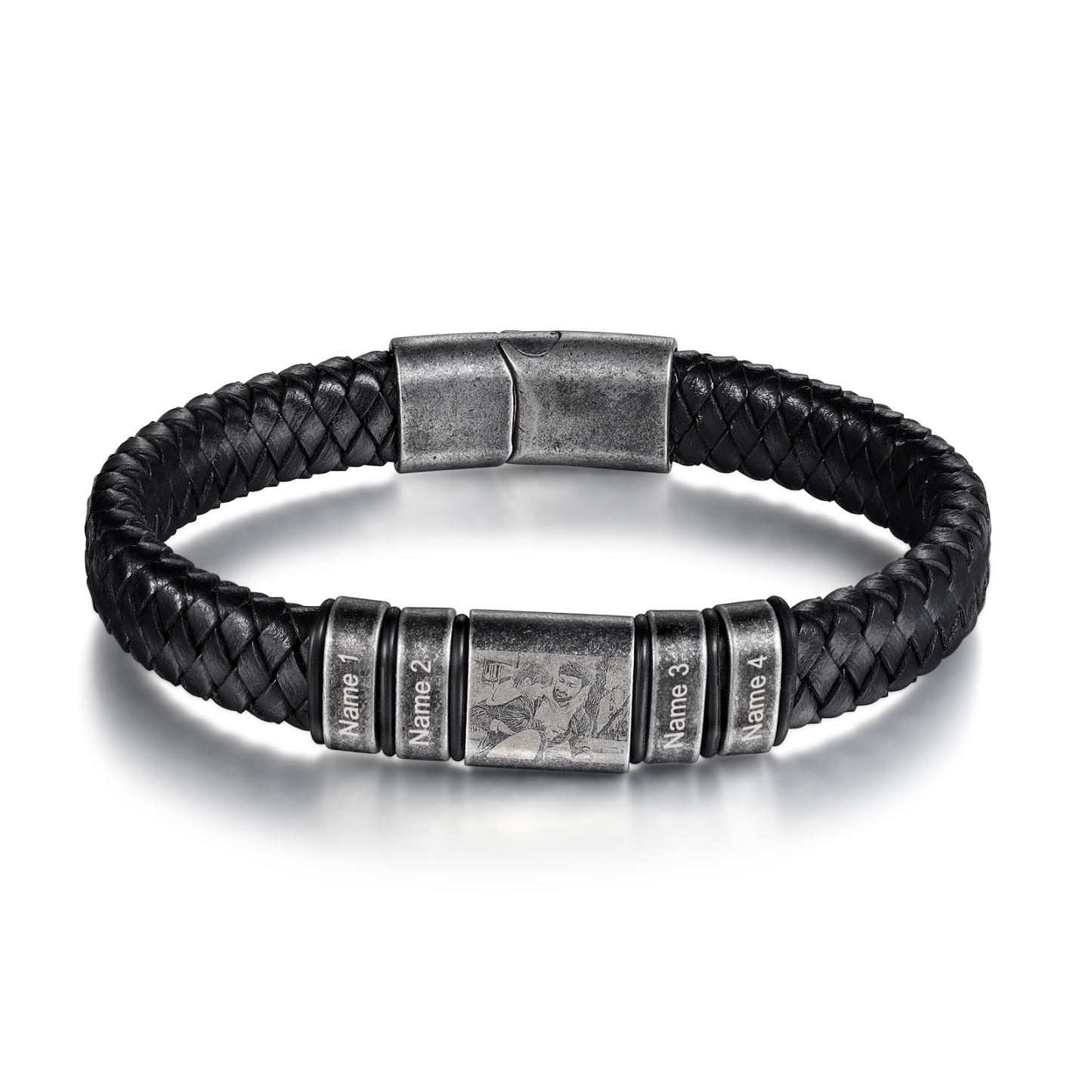4 Names - Personalised Men's Leather Braided Bracelet Customised Name & Photo Bracelet Vintage Gift for Him-Jessemade AU