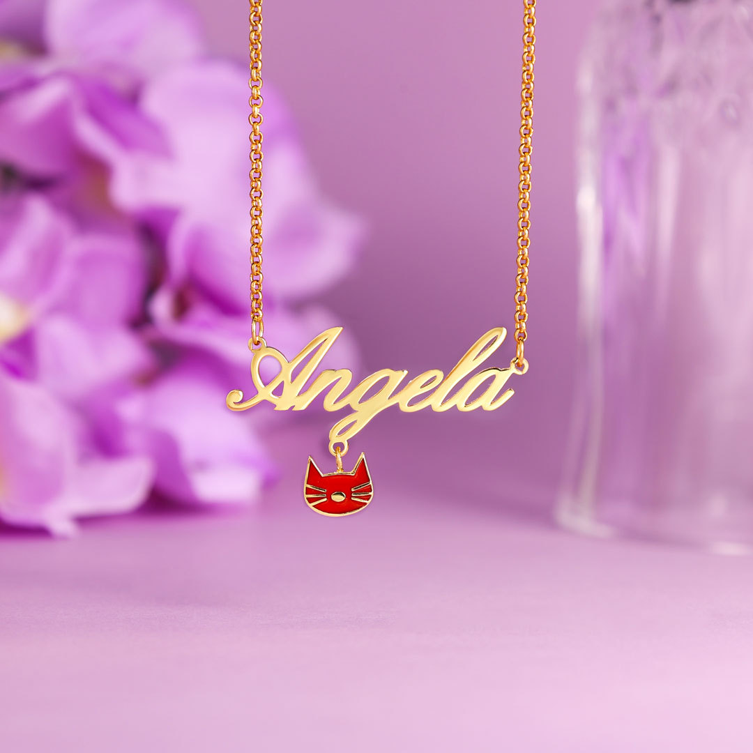 Personalised Cat Necklace Custom 1 Name Necklace Gift For Women-Jessemade AU