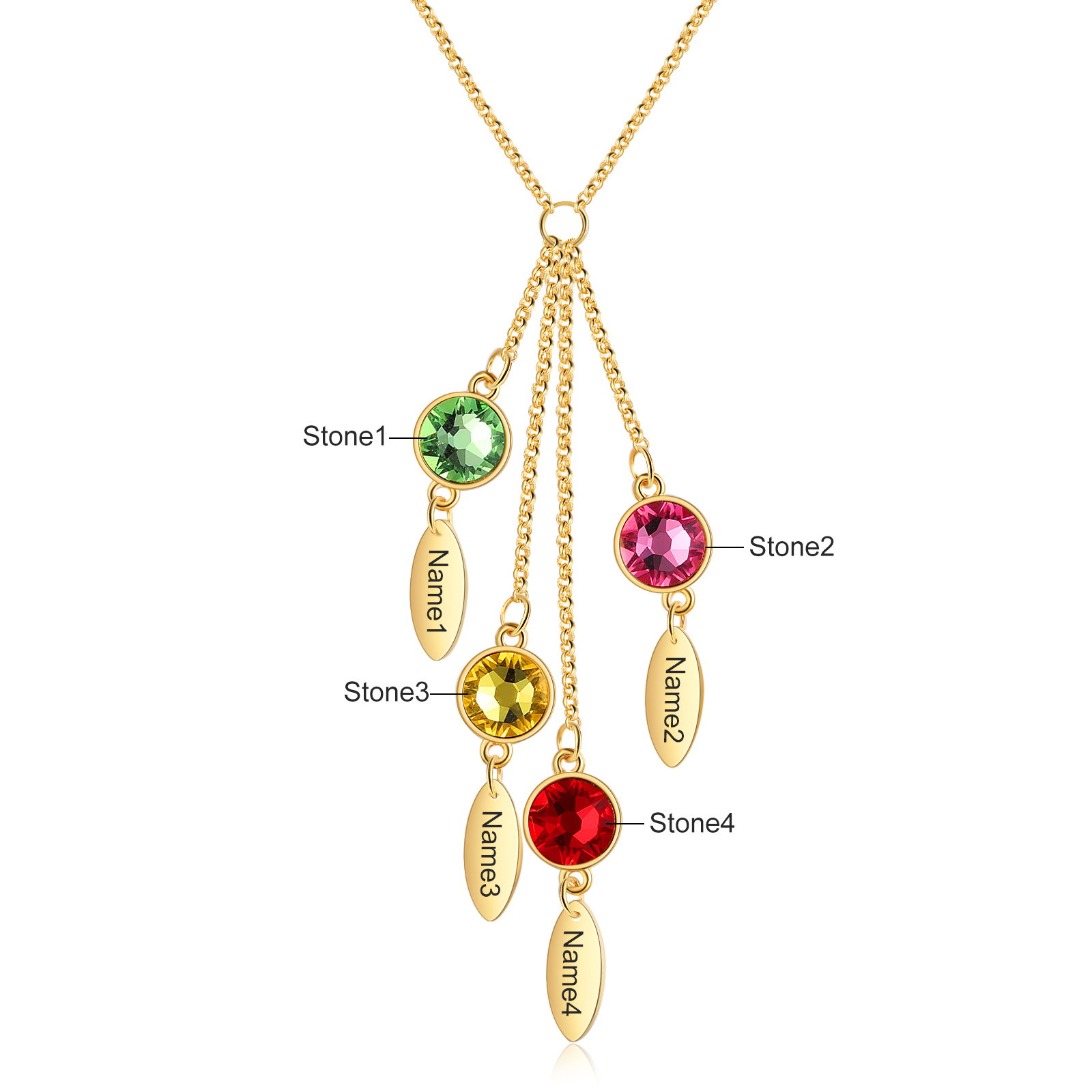 Personalised Bar Necklace With 4 Birthstones Engraved Names Necklace Best Gift For Mother-Jessemade AU