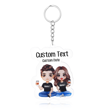 Personalised Acrylic Couple Keychain Customised Name & Text & Date Keychain Valentine's Day Gift for Couples-Jessemade AU