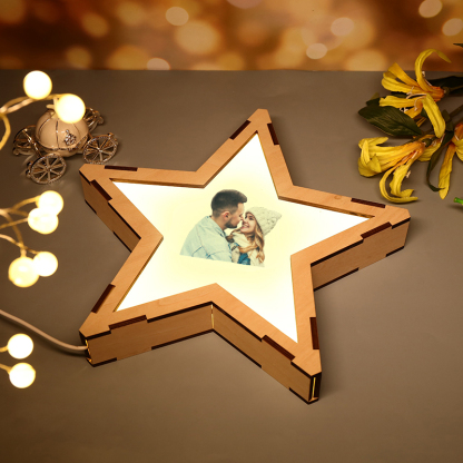 Personalised Wooden Star Night Light Custom Photo Acrylic Lamp Gifts Home Decoration-Jessemade AU