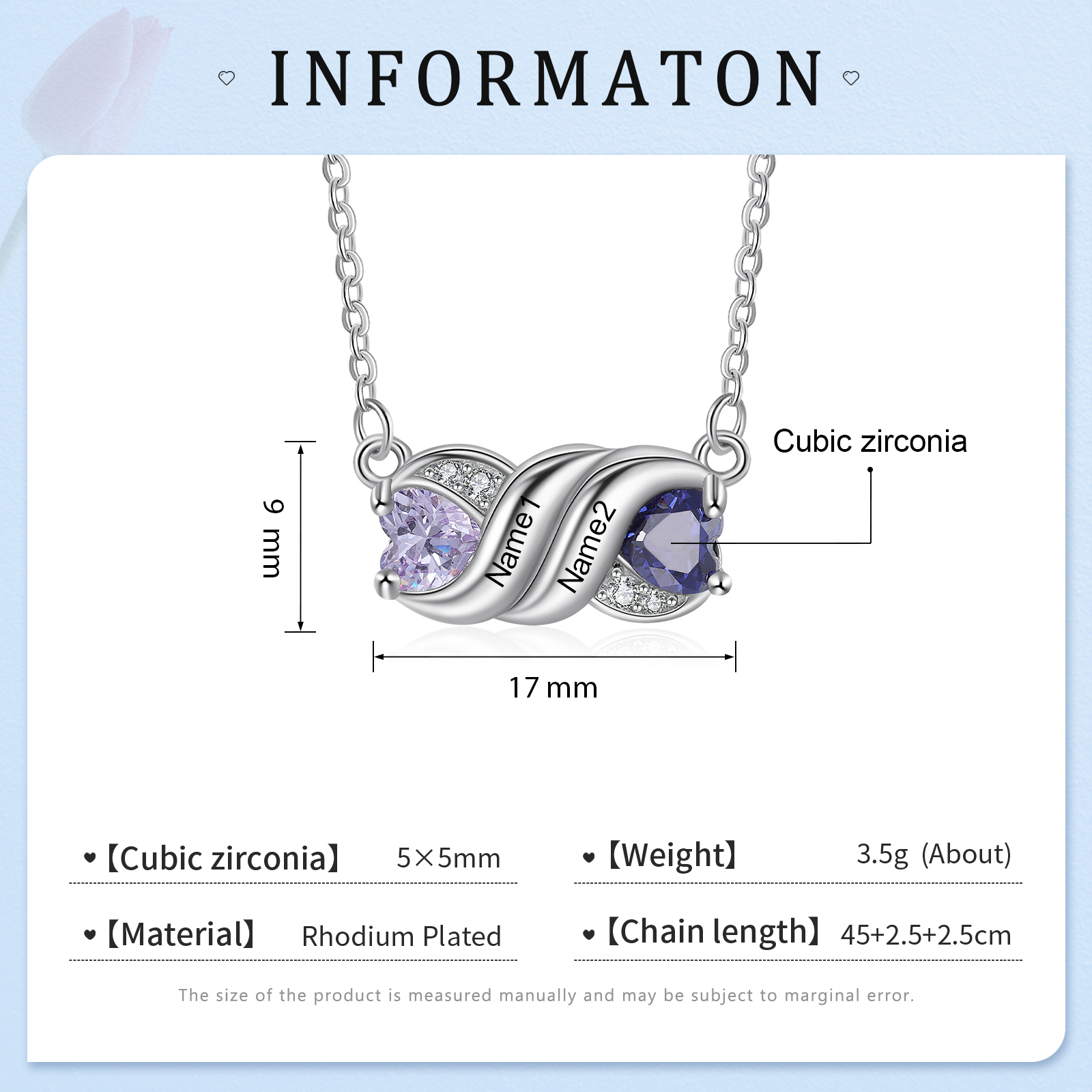 Personalised Heart Birthstone Necklace Custom 2 Names Overlap Necklace Gifts for Her-Jessemade AU