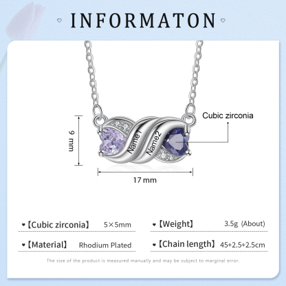 Personalised Heart Birthstone Necklace Custom 2 Names Overlap Necklace Gifts for Her-Jessemade AU