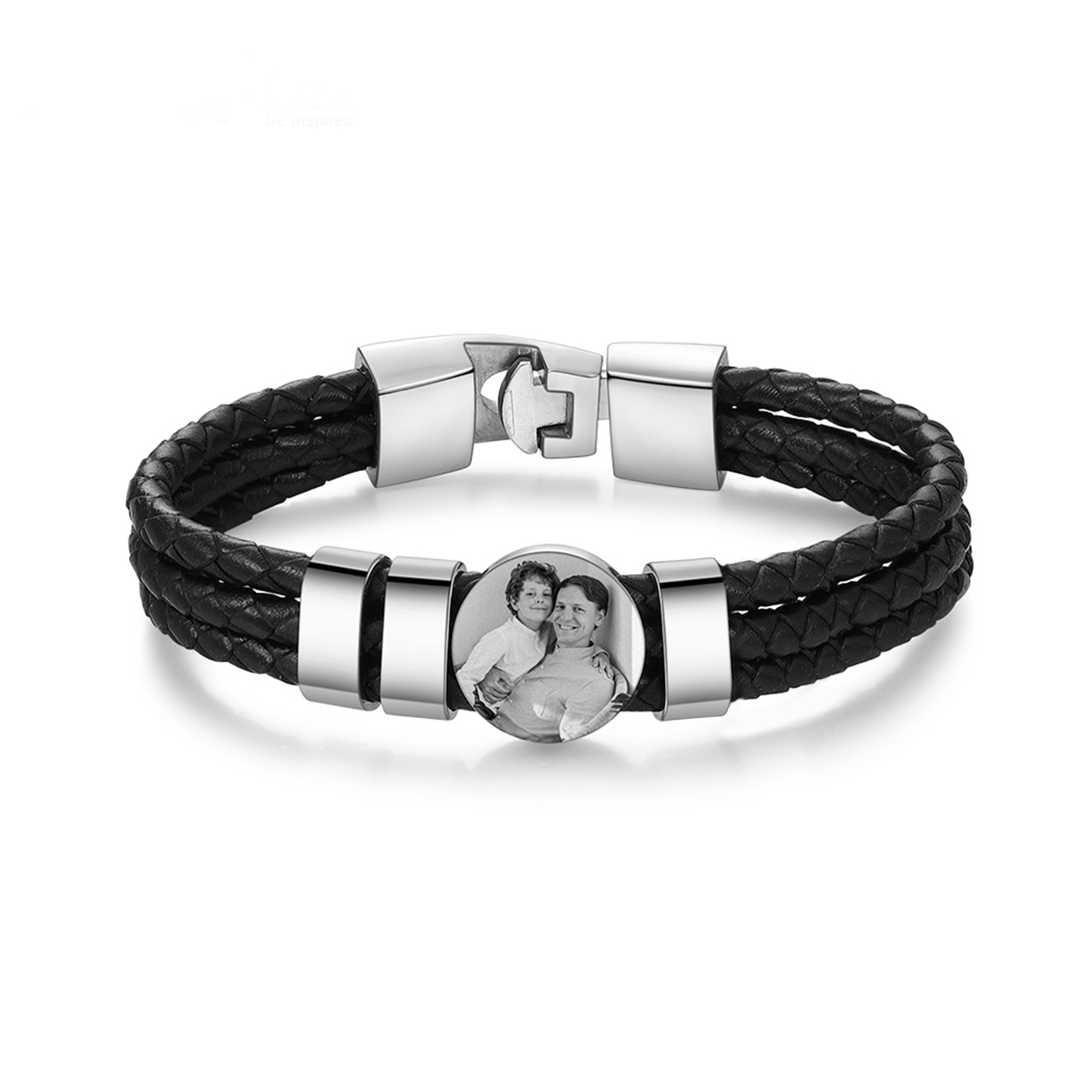 Personalised Men's Leather Bracelet Custom 3 Names & 1 Photo Braided Bracelet Father's Day Gifts for Him-Jessemade AU
